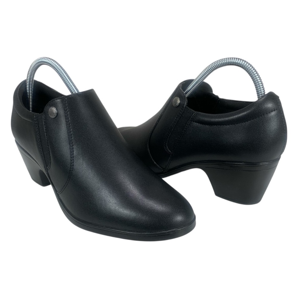 Clarks Collection Women’s 10M Black Leather‎ Heeled Slip-On Comfort Shoes